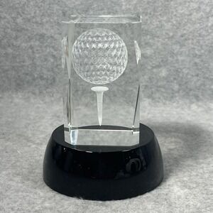3D Laser Etched Crystal Golf Ball on Tee with Color Changing LED Light Base